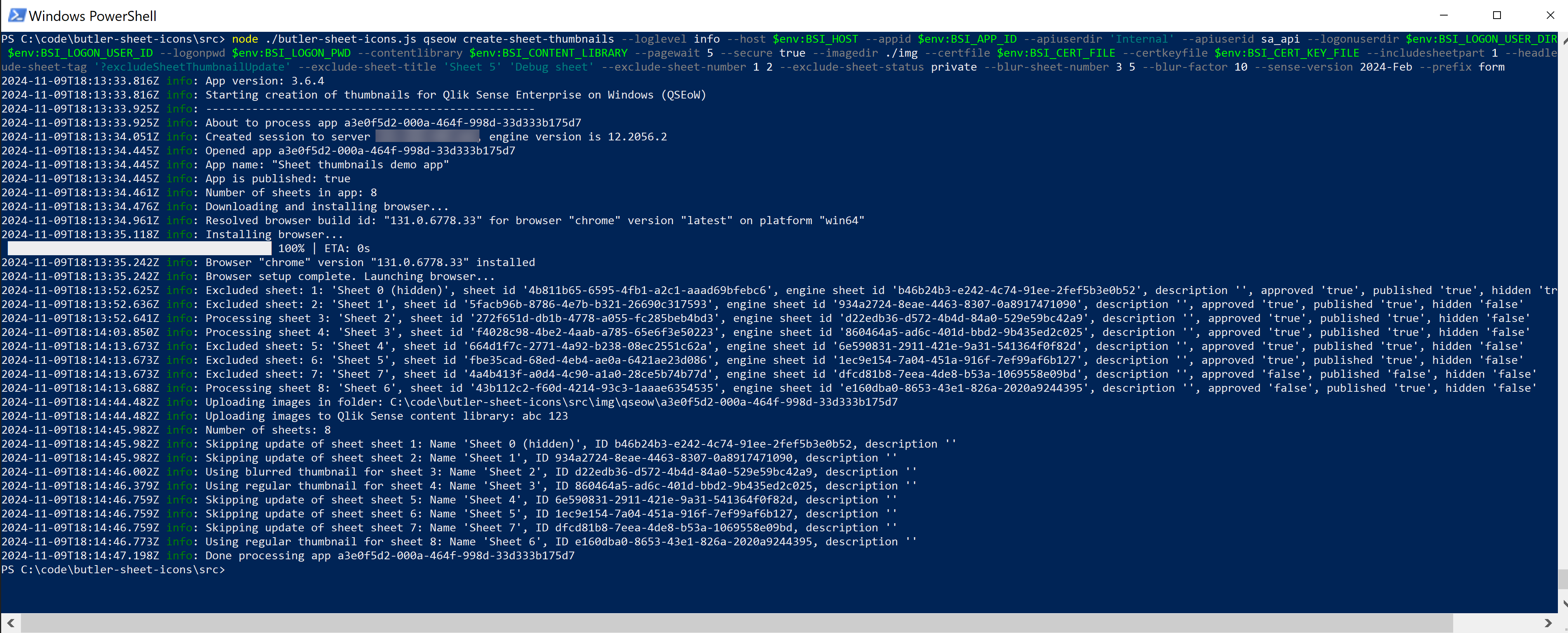 Butler Sheet Icons executing on Windows for QSEoW Windows Execution Example